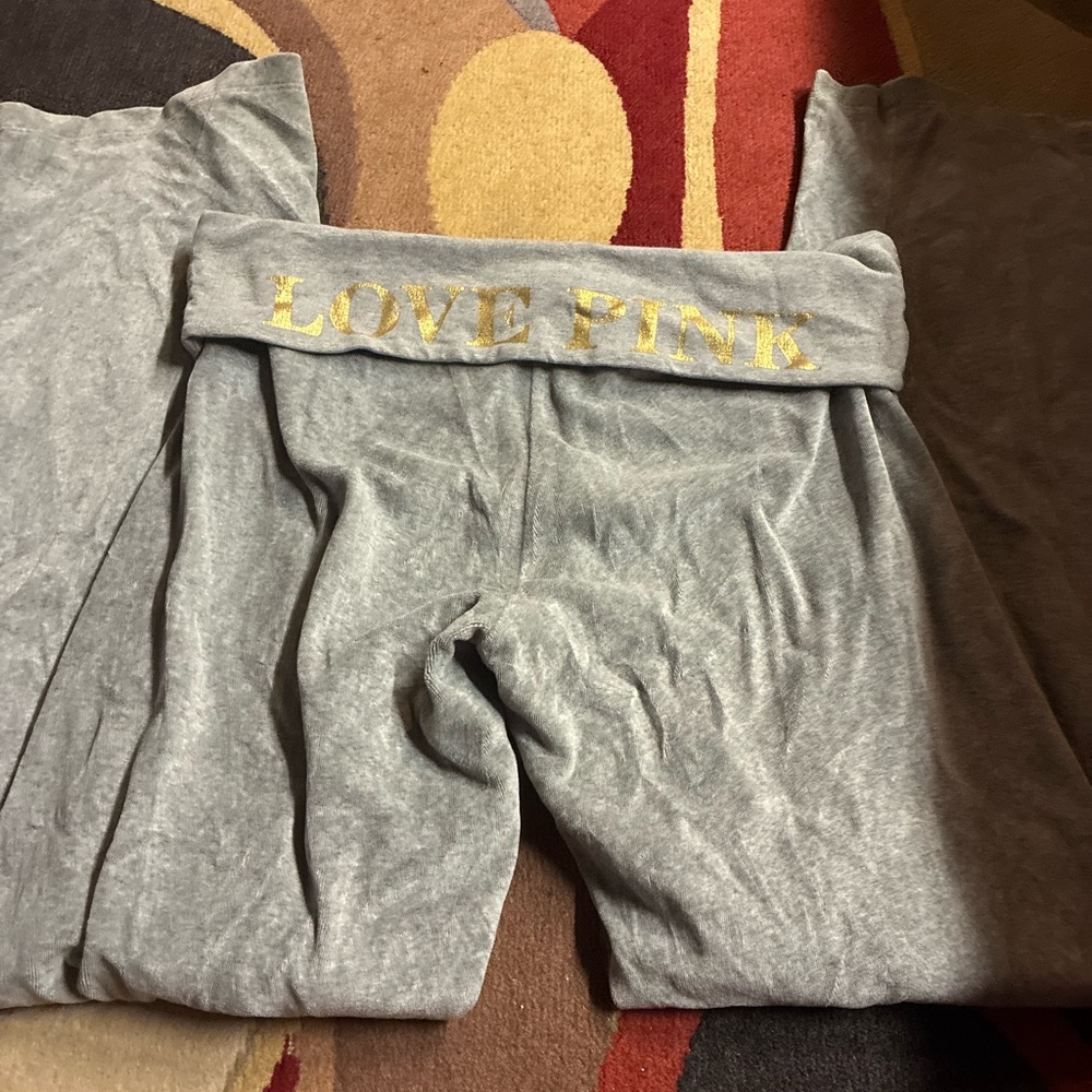 Gray PINK Sweatpants with Gold 'LOVE PINK' Logo